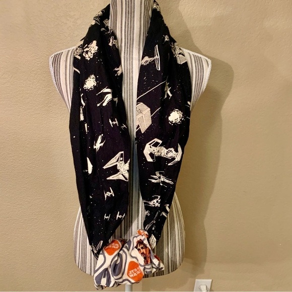 Star Wars Infinity Scarf Hand Warmer Black White Orange Gray Tie Fighters - Picture 6 of 12